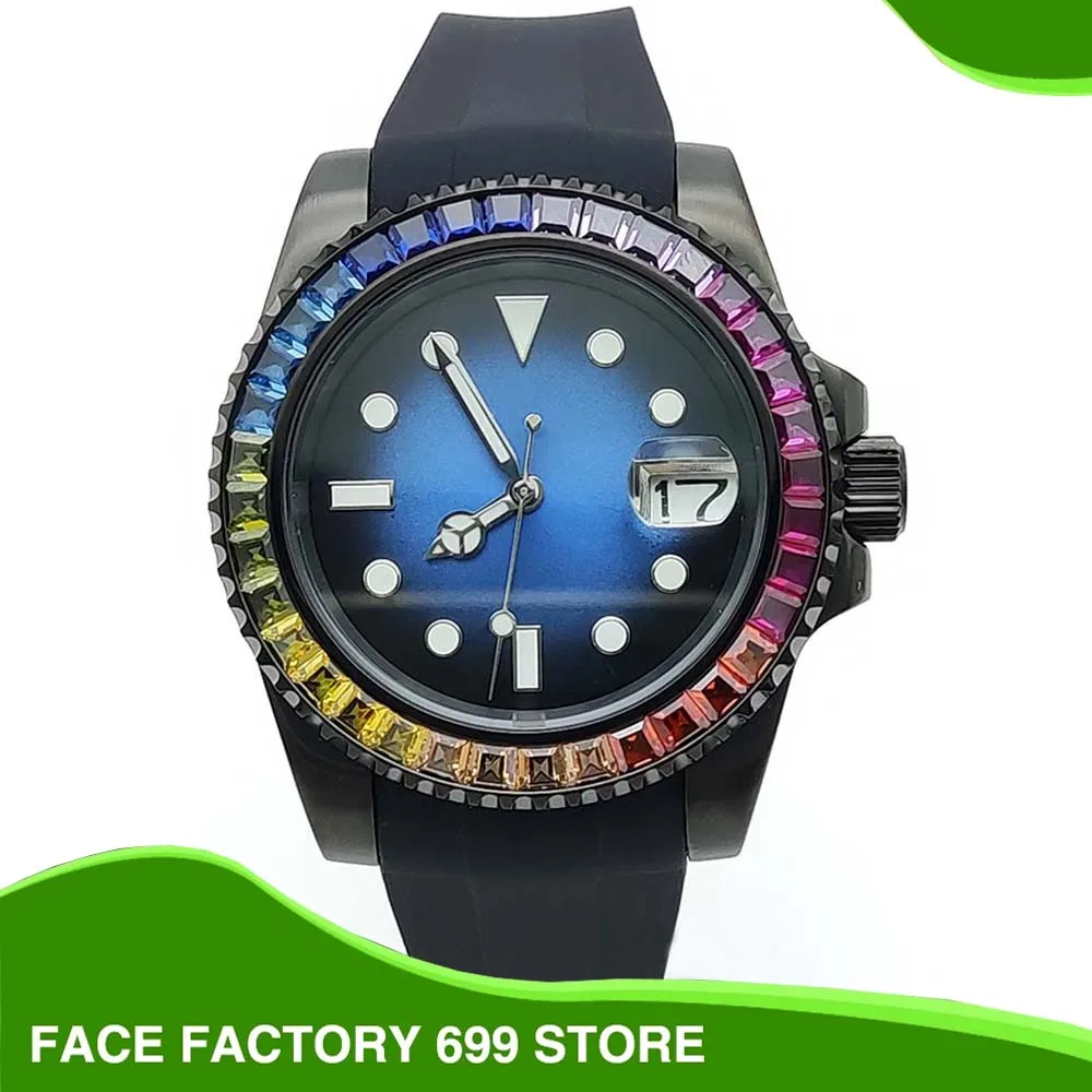 

Men's Automatic Mechanical Watch NH35 Sapphire Watch PVD Black Case Rubber Strap Diamond Bezel Men's Casual Fashion Clock