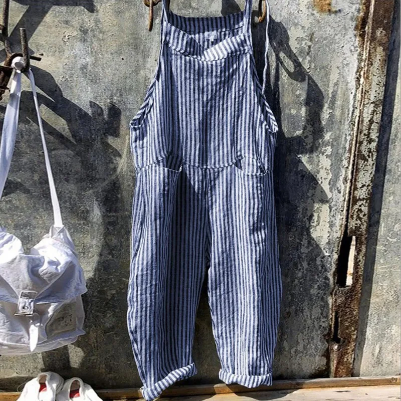 Vintage Striped Baggy Jumpsuit For Women Casual Loose Wide Leg Rompers With Large Pocket Pants Summer Overalls Playsuit Clothes
Vintage Striped Baggy Jumpsuit For Women Casual Loose Wide Leg Rompers With Large Pocket Pants Summer Overalls Playsuit Clothes