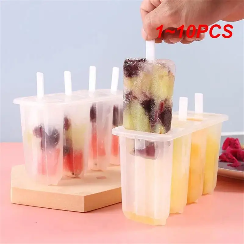 

1~10PCS Popsicle Molds 4 Cavities Homemade Ice Cream Mold Reusable Easy Release Ice Pops Molds Summer Kitchen Homemade Ice Cream