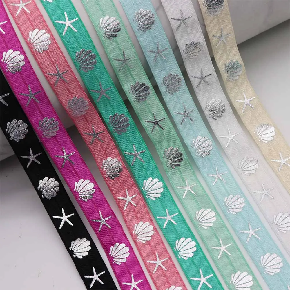 5/8" 15MM Silver Foil Starfish Shells Printed Fold Over Elastic FOE Ribbon For Hair Tie Headwear Summer Hair Accessories
5/8" 15MM Silver Foil Starfish Shells Printed Fold Over Elastic FOE Ribbon For Hair Tie Headwear Summer Hair Accessories