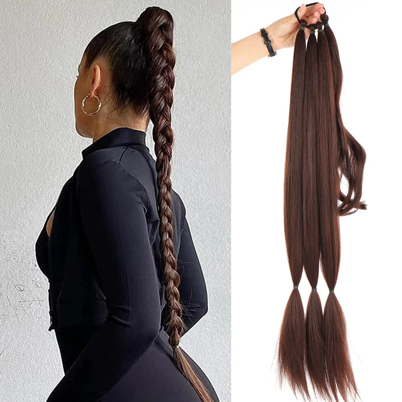 

Synthetic DIY Braided Ponytail Hair Extensions Long Boxing Braid Hairpiece Ponytail 30 Inch Straight Braids Fake Tail for Women