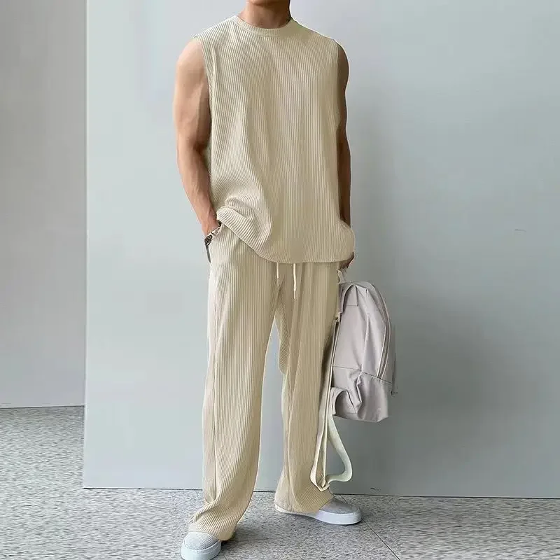 Fashion Solid Two Piece Suits Men‘s O-Neck Sleeveless Tops And Pants Outfits Men Summer New Casual Simplicity Solid Rib Sets
Fashion Solid Two Piece Suits Men‘s O-Neck Sleeveless Tops And Pants Outfits Men Summer New Casual Simplicity Solid Rib Sets