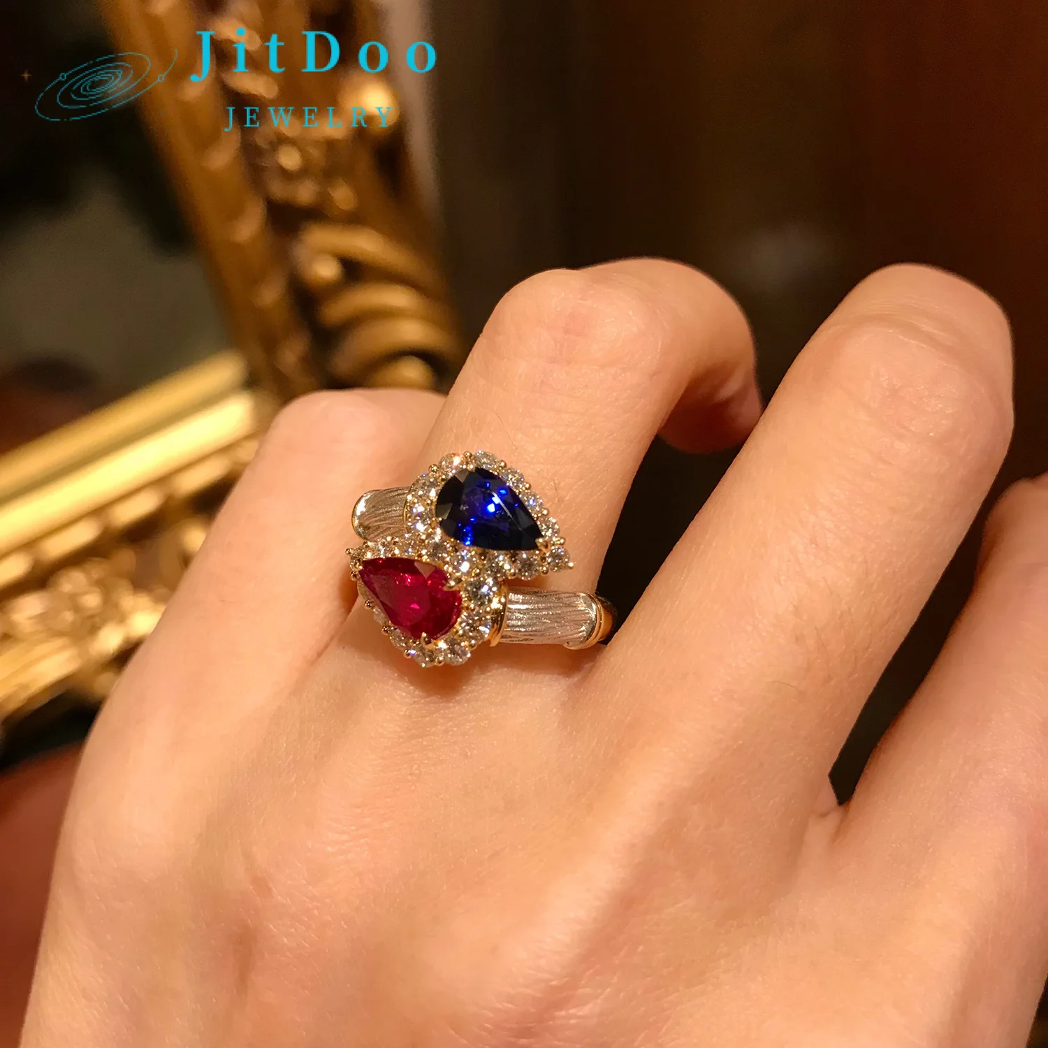 

JitDoo Vintage Brushed Two-tone Elegant Zircon Ring for Women Luxury Classic Party Anniversary Boutique Jewelry Free Shipping