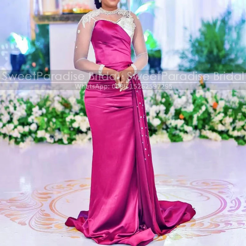 Shiny Beads Appliques Evening Dress Mermaid Long Sleeves Transparent Neck Hot Pink Trumpet Party Dresses
Shiny Beads Appliques Evening Dress Mermaid Long Sleeves Transparent Neck Hot Pink Trumpet Party Dresses