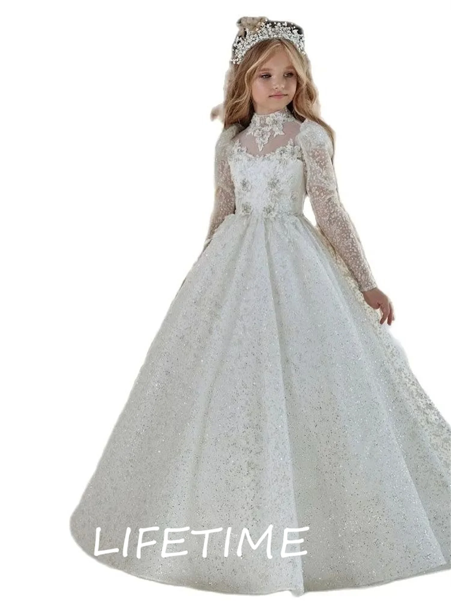 Glitter Flower Girl Dresses Long Sleeve Floral Lace Blouse with Crystals Kids Baptism Communion Gown Button Back A Line Child
Glitter Flower Girl Dresses Long Sleeve Floral Lace Blouse with Crystals Kids Baptism Communion Gown Button Back A Line Child