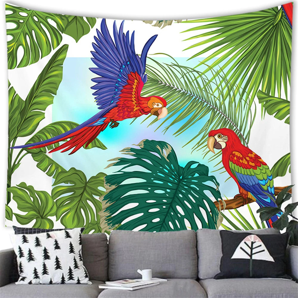 

Tropical Green Plant Bird Parrot Tapestry Parrot Decor Tapestries Bedroom Living Room Dorm Home Background Wall Hanging Decor