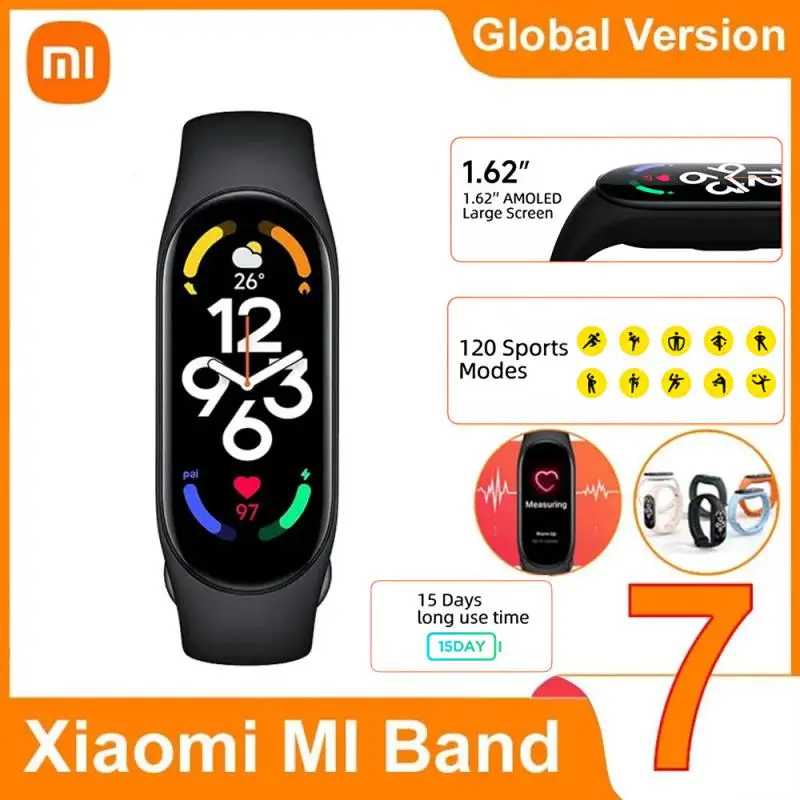 

Xiaomi Mi Band 7 Global Version Smart Bracelet 1.62" AMOLED Bluetooth 5.2 Heart Rate Blood Oxygen Fitness Traker Smart Band