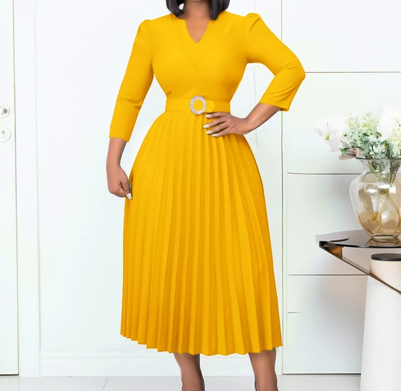 Women's V-Neck Fashion A-Line Pleated Dress Female Casual Clothing Temperament Commuting New Women Elegant High Waist Dresses
Women's V-Neck Fashion A-Line Pleated Dress Female Casual Clothing Temperament Commuting New Women Elegant High Waist Dresses