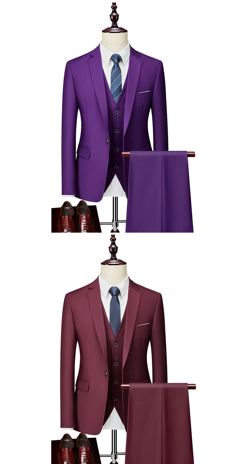 M-6XL 15 Colors ( Jacket+Vest+Pants ) Formal Business Office Men's Suits Groom Wedding Dress Party Dress Solid Color Suit 26 Sb9ac6194c2524e22b4c2c1ac2e4d6d7cB