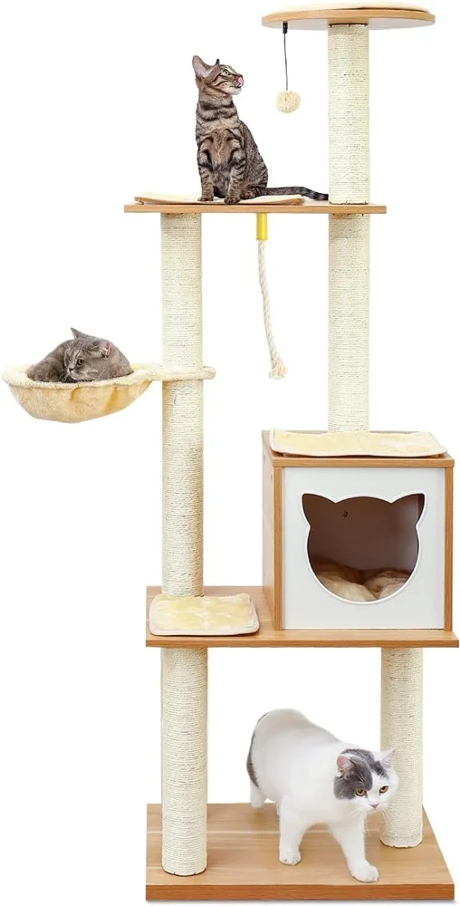 Made4Pets Cat Tree, Modern Cat Tree Tower for Indoor Cats - 65" Tall Wood Condo with Hammock, Scratching Post and Removable
Made4Pets Cat Tree, Modern Cat Tree Tower for Indoor Cats - 65" Tall Wood Condo with Hammock, Scratching Post and Removable