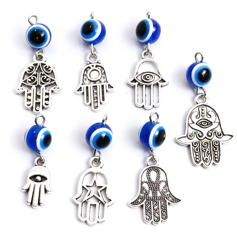 10pcs Hamsa Hand&Blue Evil Eye Charms Turkish Evil Nazar Eye Pendants For DIY Amulet Necklace Lucky Ornaments Making Accessories 10pcs Hamsa Hand&Blue Evil Eye Charms Turkish Evil Nazar Eye Pendants For DIY Amulet Necklace Lucky Ornaments Making Accessories