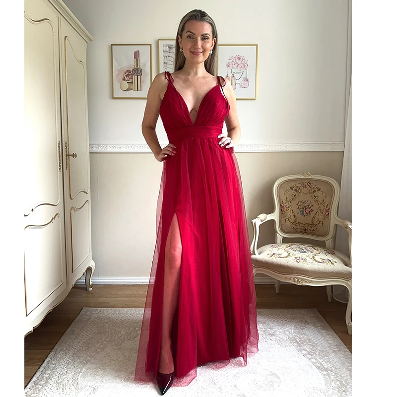 UZN Tulle Long Prom Dresses Spaghetti Strap Deep V-Neck Sexy Split Formal Evening Party Gowns
UZN Tulle Long Prom Dresses Spaghetti Strap Deep V-Neck Sexy Split Formal Evening Party Gowns