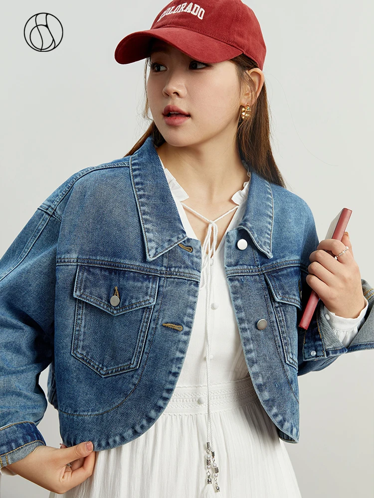 

DUSHU Vintage 100% Cotton Denim Short Coat for Women Autumn New Versatile Dynamic Fashionable Short Denim Jacket Female