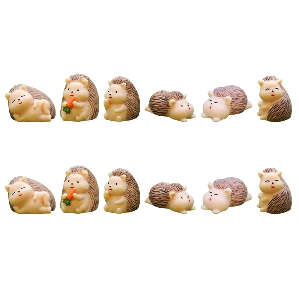 

12 Pcs Mini Simulation Hedgehog Ornament Yard Resin Craft Decors Statue Car Figurines Animal Decoration Crafts