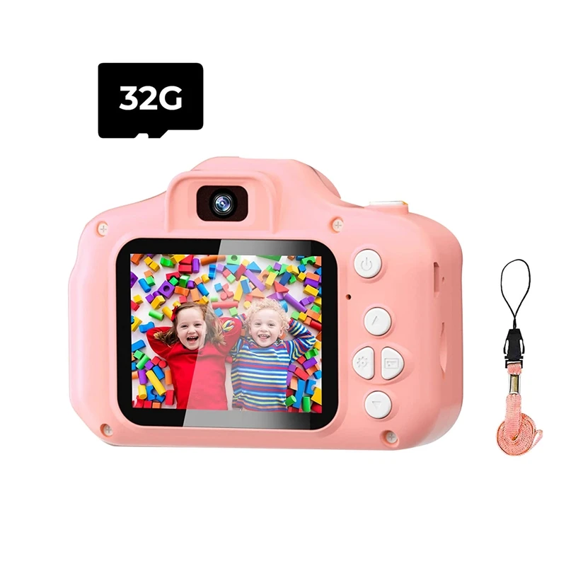 

Детская игрушечная камера для девочек и мальчиков 3-9 лет, HD 1080P, цифровая видеокамера для селфи для малышей с SD-картой 32 Гб