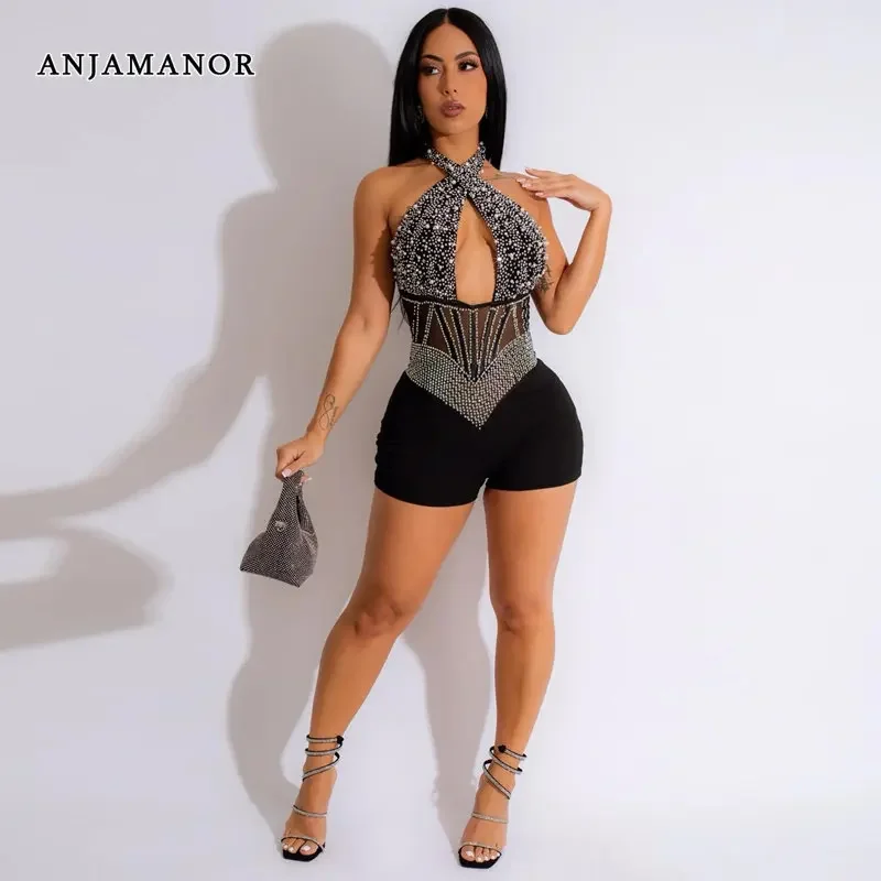 ANJAMANOR Embellished Peral Rhinestone Mesh Romper Black White Summer Birthday Outfit Jumpsuit Club Wear for Women 2023 D35-EF32
ANJAMANOR Embellished Peral Rhinestone Mesh Romper Black White Summer Birthday Outfit Jumpsuit Club Wear for Women 2023 D35-EF32