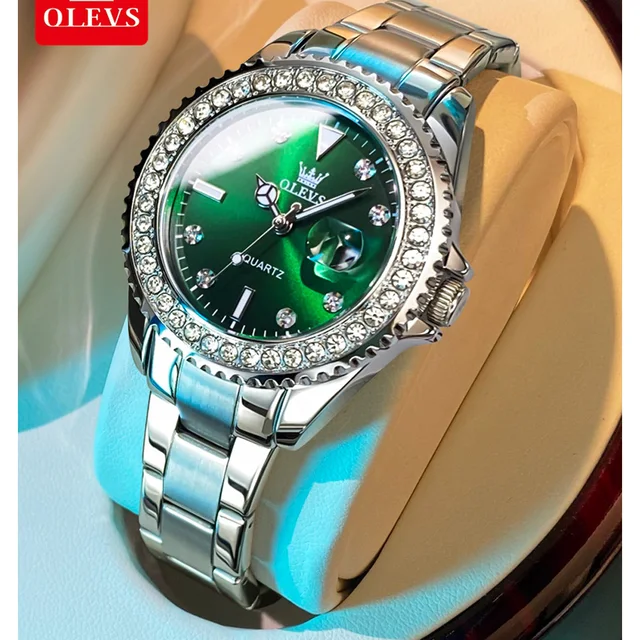 OLEVS-Montre à quartz étanche pour femme, montre-bracelet femme Shoous, bracelet en acier inoxydable, calendrier, marque de luxe supérieure, mode 1