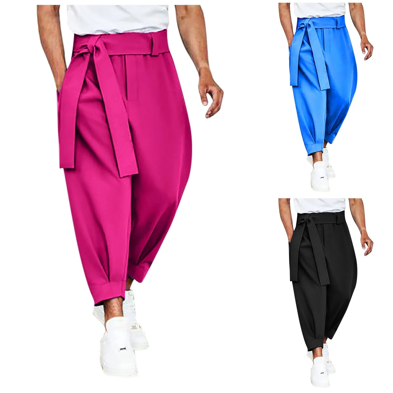 

2024 New Men's Baggy Belt Pants Casual Streetwear High Quality Solid Color Joggers Fashion Harem Big Size Sweatpants Luxury