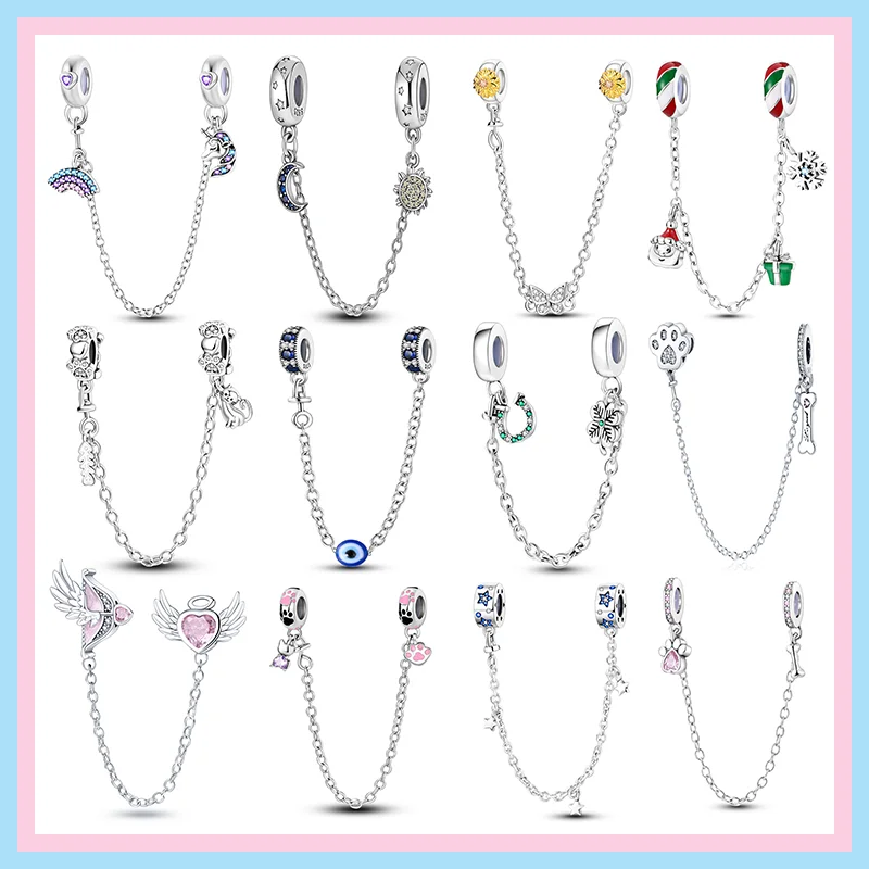 925 Sterling Silver Fashion Star and Moon Cat Claw Safety Chain Spacer Bead Charm for Pandora Original Bracelet DIY Jewelry Gift
925 Sterling Silver Fashion Star and Moon Cat Claw Safety Chain Spacer Bead Charm for Pandora Original Bracelet DIY Jewelry Gift