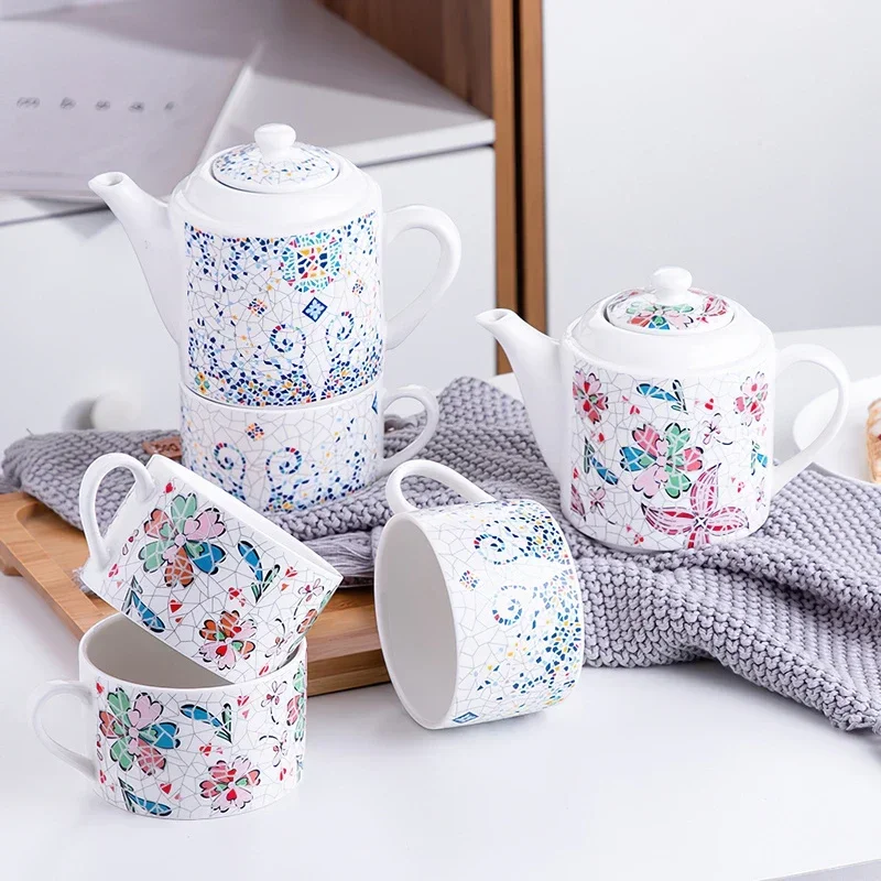 

Ceramic Teaware Sets 1 Pot 2 Cups Porcelain Stacked Coffee Tea Set Afternoon Tea Mug Household Drinking Utensils Teapot Ornament