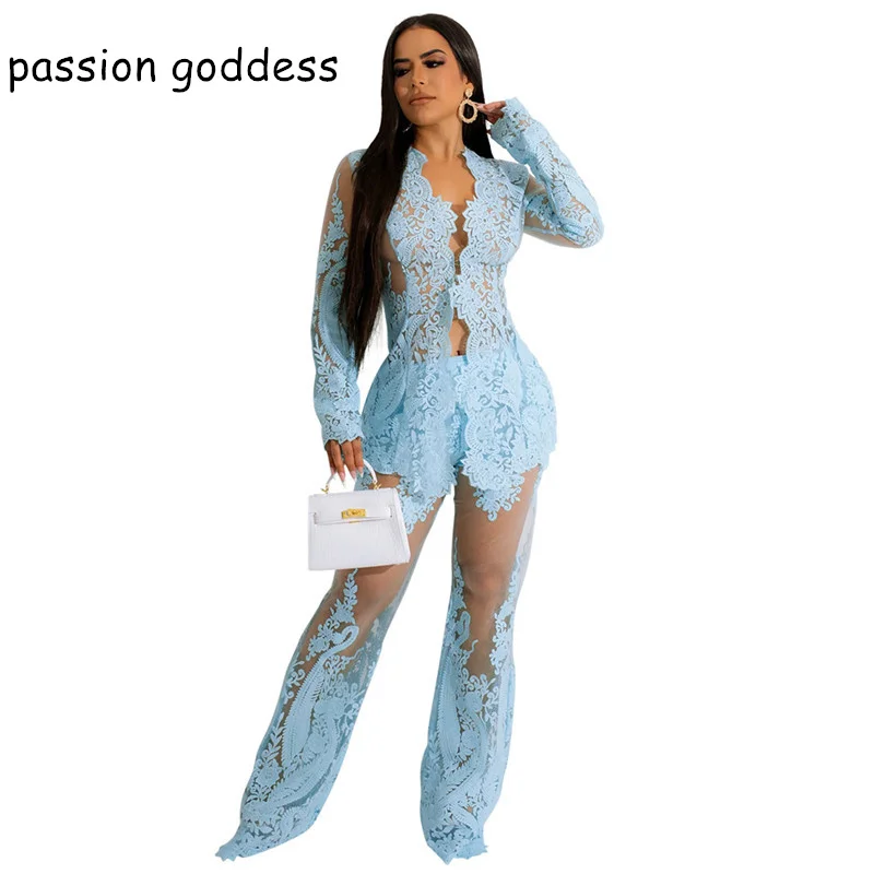 2022 Solid Sexy See Through Mesh Two Piece Set Women Party Outfits Lace Embroidery Long Blazer Top and Wide Leg Pants Club Suit
2022 Solid Sexy See Through Mesh Two Piece Set Women Party Outfits Lace Embroidery Long Blazer Top and Wide Leg Pants Club Suit