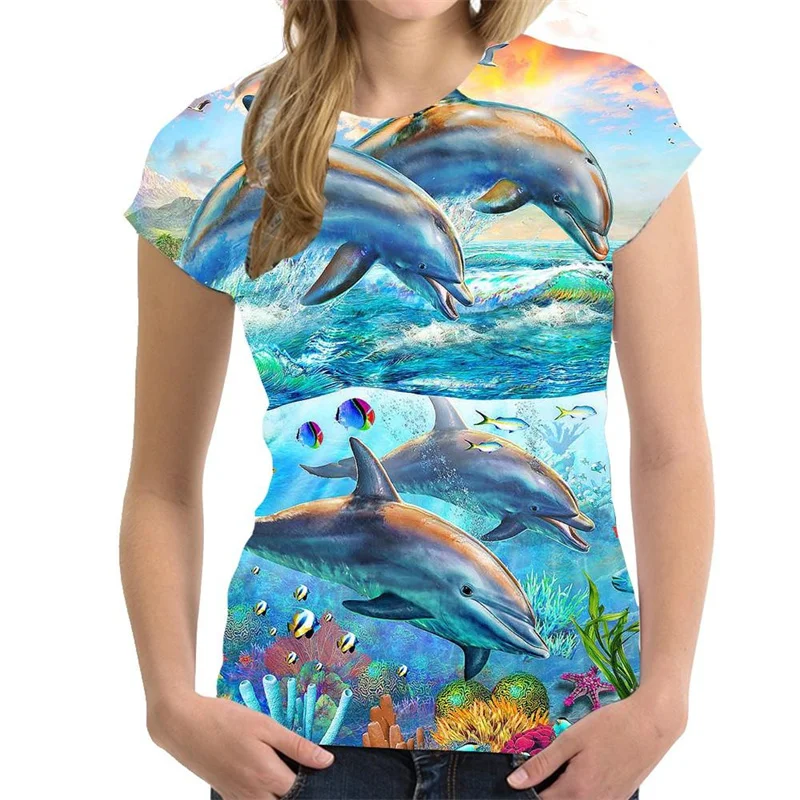 

Ocean Dolphin 3d Print T-Shirt Women Girls Animal Graphics O-Neck T Shirt Summer Streetwear Casual Short Sleeve Tops Tees