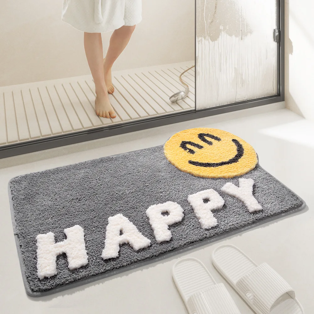 

Smile Cartoon Bathroom Carpet Water Absorption Floor Pad Toilet Area Carpet Bathroom Carpet Set Kitchen Mat Door Mat