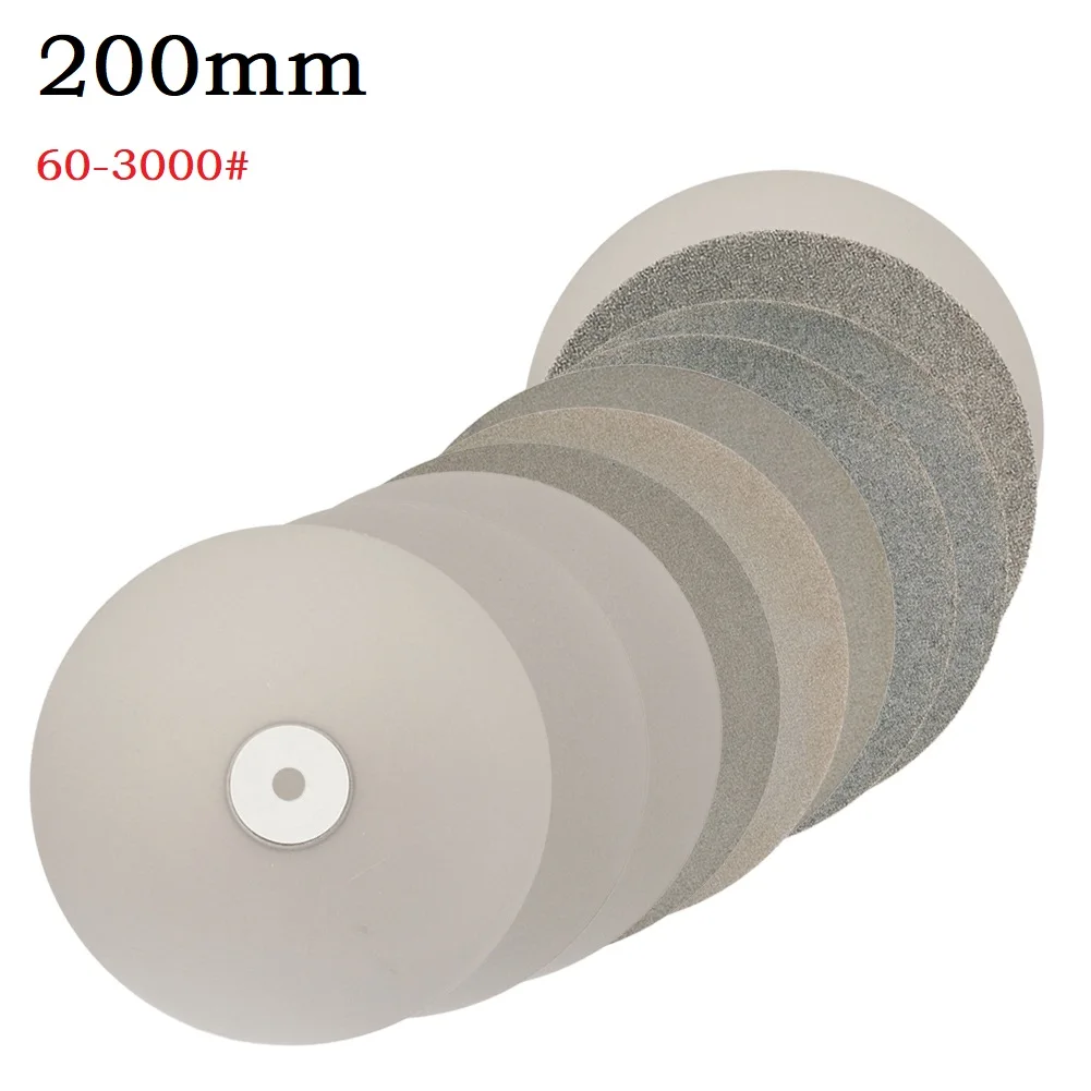 

8Inch 200mm Diamond Coated Lapping Disc Grit 60-3000 1/2in Hole Flat Lap Wheel Abrasive Grinding Disc For Gemstone Jewelry Rock