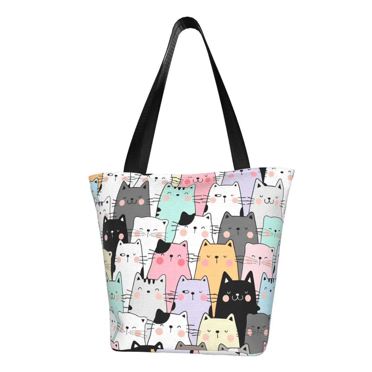 

Colorful Cats Kitten Grocery Tote Shopping Bag Women Cute Cartoon Pet Canvas Shoulder Shopper Bags Large Capacity Handbag