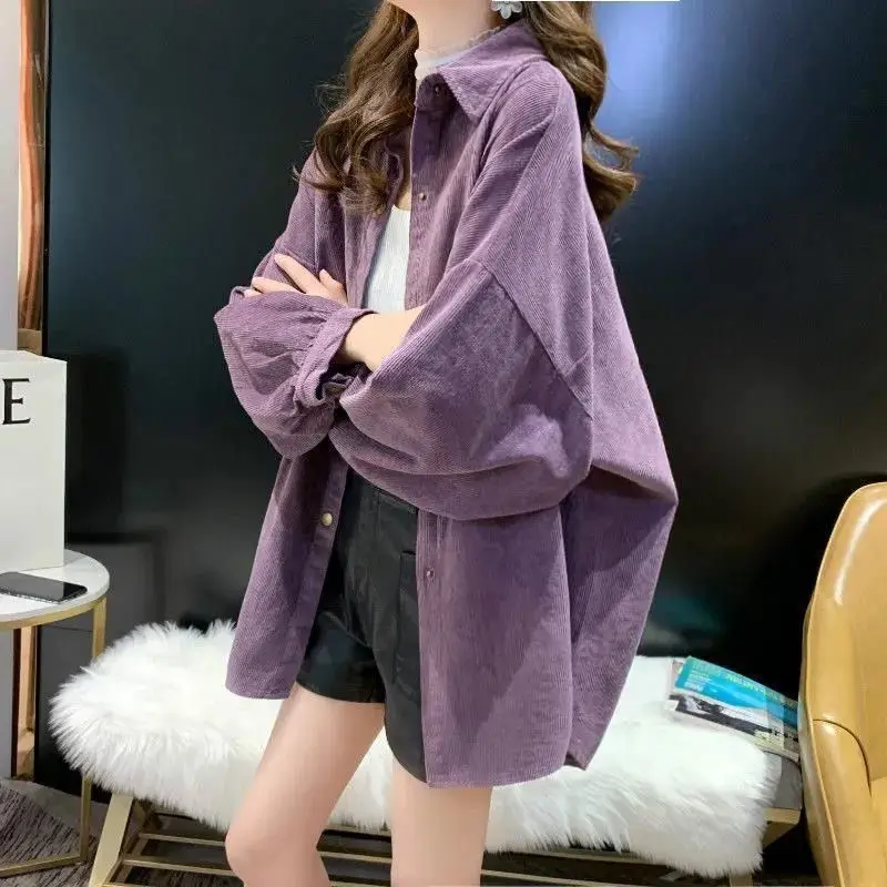 Oversize Women Corduroy Shirt Single Breasted Fashion Turn Down Collar Tops Casual Long Sleeve Pockets Female New D351
Oversize Women Corduroy Shirt Single Breasted Fashion Turn Down Collar Tops Casual Long Sleeve Pockets Female New D351