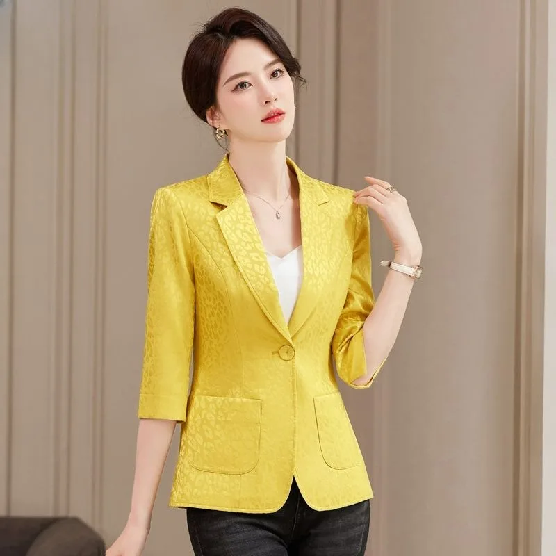 

Женский приталенный пиджак, повседневный пиджак с рукавом три четверти и принтом, Модная тонкая верхняя одежда в Корейском стиле на весну и осень