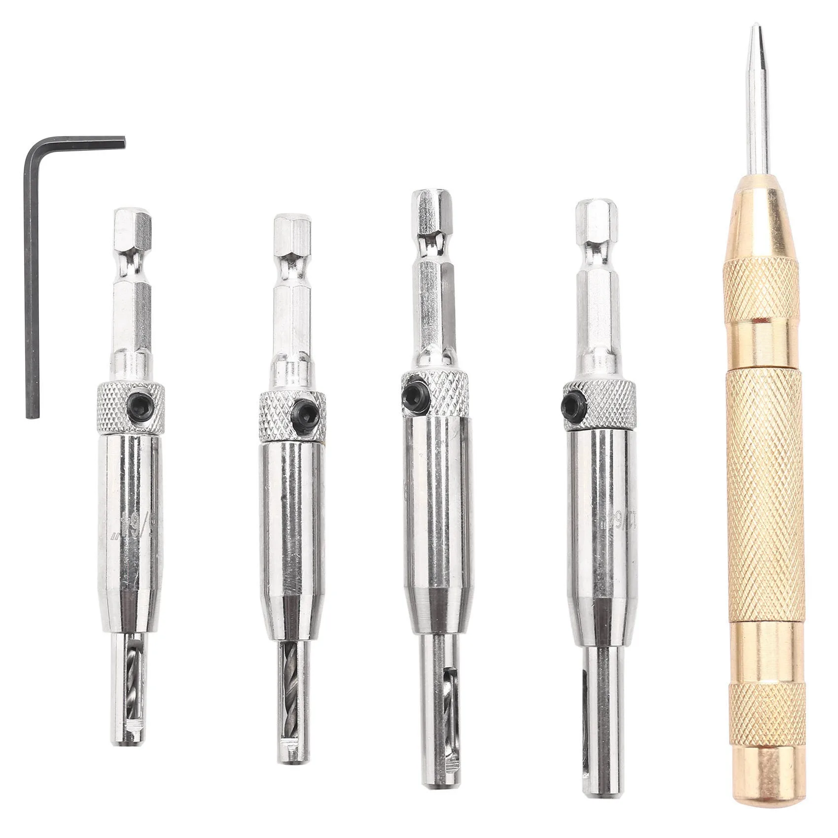 4pcs Self Centering Hinge Drill Bits Set 1/4inch Hex Shank screw sizes 5/64 inch 7/64 inch 9/64 inch 11/64 inch for Door Cabi
4pcs Self Centering Hinge Drill Bits Set 1/4inch Hex Shank screw sizes 5/64 inch 7/64 inch 9/64 inch 11/64 inch for Door Cabi