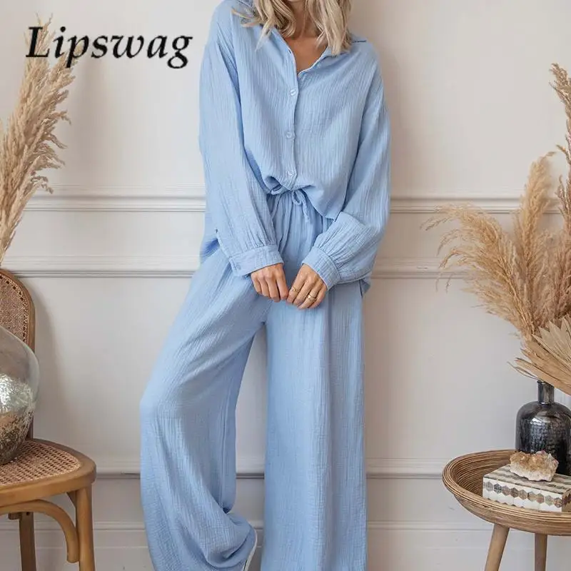 Autumn Long-Sleeve Shirt And Wide-Leg Pants Suit Women Loose Commuting Simple Two-Piece Suit Casual Home Solid Versatile Suit
Autumn Long-Sleeve Shirt And Wide-Leg Pants Suit Women Loose Commuting Simple Two-Piece Suit Casual Home Solid Versatile Suit