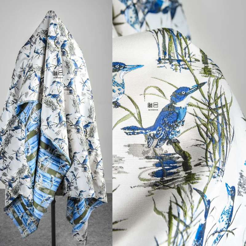 Ultramarine Flycatcher Flower Bird Pattern Jacquard Fabric Dress Bag Trench Coat Suit Shirt Vest Fashion Designer Sewing Cloth
Ultramarine Flycatcher Flower Bird Pattern Jacquard Fabric Dress Bag Trench Coat Suit Shirt Vest Fashion Designer Sewing Cloth