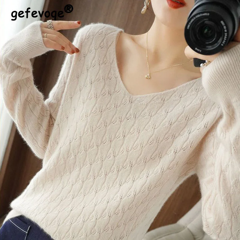 Women Fashion Elegant Hollow V-neck Long Sleeve Soft Knitted Sweater Autumn Winter Casual Solid Loose Basic Pullover Top Jumpers
Women Fashion Elegant Hollow V-neck Long Sleeve Soft Knitted Sweater Autumn Winter Casual Solid Loose Basic Pullover Top Jumpers