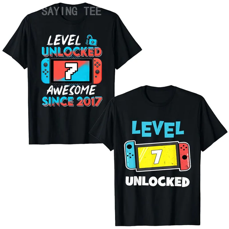 

Level 7 Unlocked Awesome Since 2017 7th Birthday Gaming T-Shirt Gamer 7 Year Old Birthday Gift Video Game Lovers Tee Fashion Top