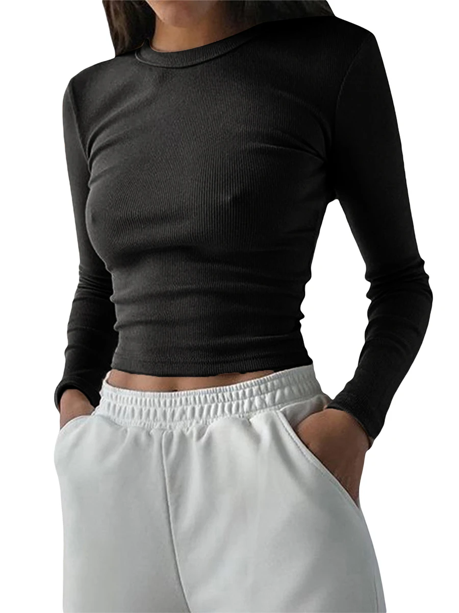 Women's Casual Basic T-shirt Solid Color Round Neck Long Sleeve Slim Fit Cropped Tops Spring Fall Base Shirt Y2k Streetwear
Women's Casual Basic T-shirt Solid Color Round Neck Long Sleeve Slim Fit Cropped Tops Spring Fall Base Shirt Y2k Streetwear