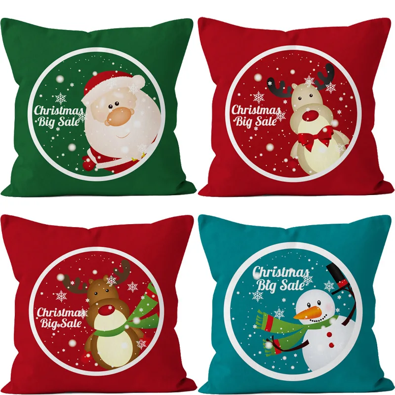 

2023 Merry Christmas Pillowcase Cartoon Elk Snowman Cushion Cover Santa Claus Lovely Pillow Cover 45x45 Garden Chair Sofa 0358G