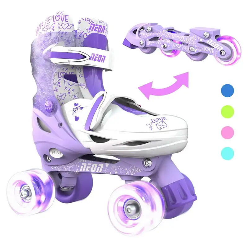 

Neon Combo 2-in-1 Kids Inline Skates and Quad - Girls, Size 3-6 Adjustable, One Pair, Purple