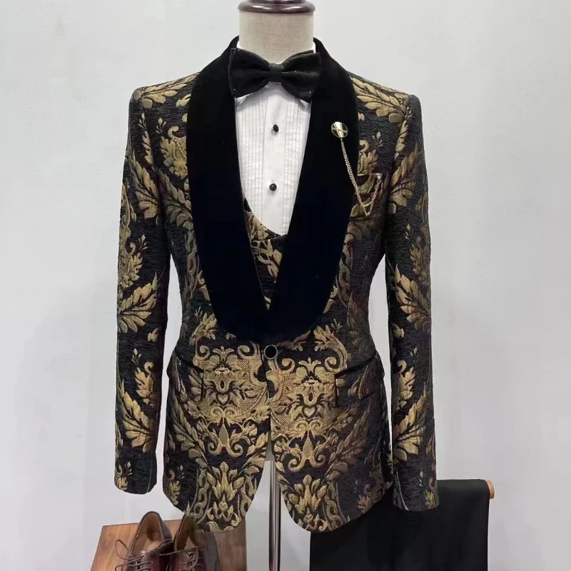 Jacquard Suits for Men Wedding Shawl Lapel Custom Prom Blazer with Vest Pants 3 Piece Custom Made African Wedding Tuxedo Groom
Jacquard Suits for Men Wedding Shawl Lapel Custom Prom Blazer with Vest Pants 3 Piece Custom Made African Wedding Tuxedo Groom