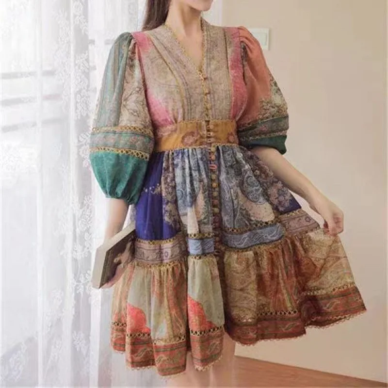 New Summer dresses Retro Ethnic Style Printed V-neck Colored Split Sleeve Dresses Elegant Dress Mini Dress vestidos de mujer
New Summer dresses Retro Ethnic Style Printed V-neck Colored Split Sleeve Dresses Elegant Dress Mini Dress vestidos de mujer