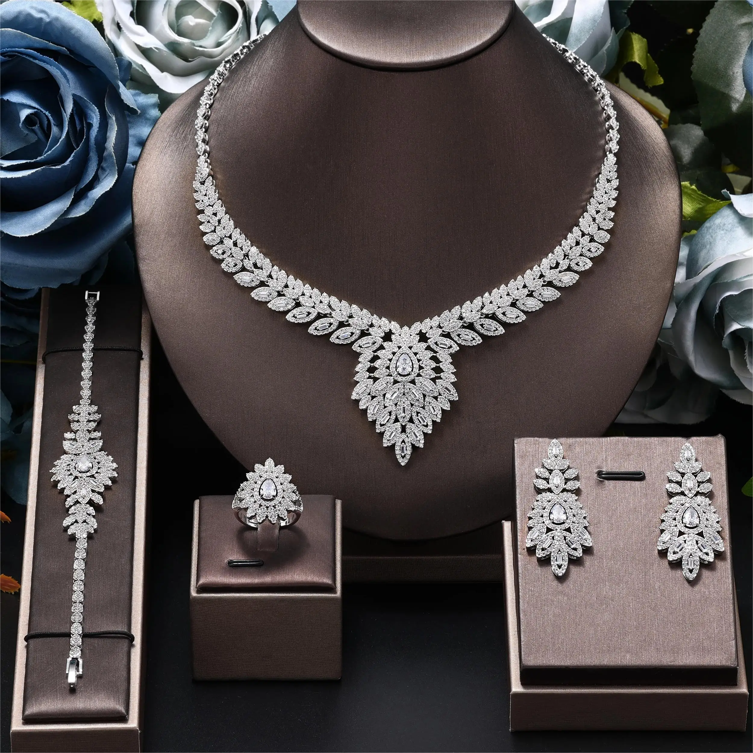 Luxury Women Wedding Jewelry Sets Big Cubic Zirconia Leaf Shape Necklace and Earrings for Brides Jewelry
Luxury Women Wedding Jewelry Sets Big Cubic Zirconia Leaf Shape Necklace and Earrings for Brides Jewelry