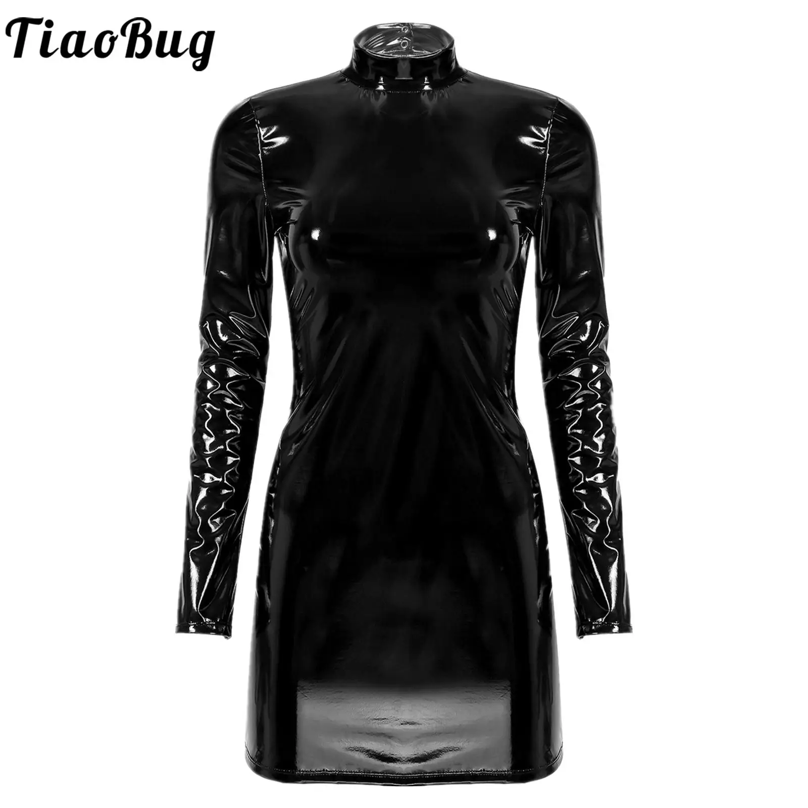 Womens Black Lace Backless Long Sleeve Dress Wet Look Patent Leather Mock Neck Bodycon Dresses Bodysuit
Womens Black Lace Backless Long Sleeve Dress Wet Look Patent Leather Mock Neck Bodycon Dresses Bodysuit