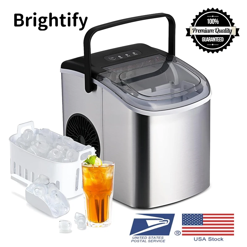 

Brightify Quick Cube Ice Machine 26lbs Ice Maker Stainless Steel Portable Deluxe Countertop Home Kitchen Office Bar Party