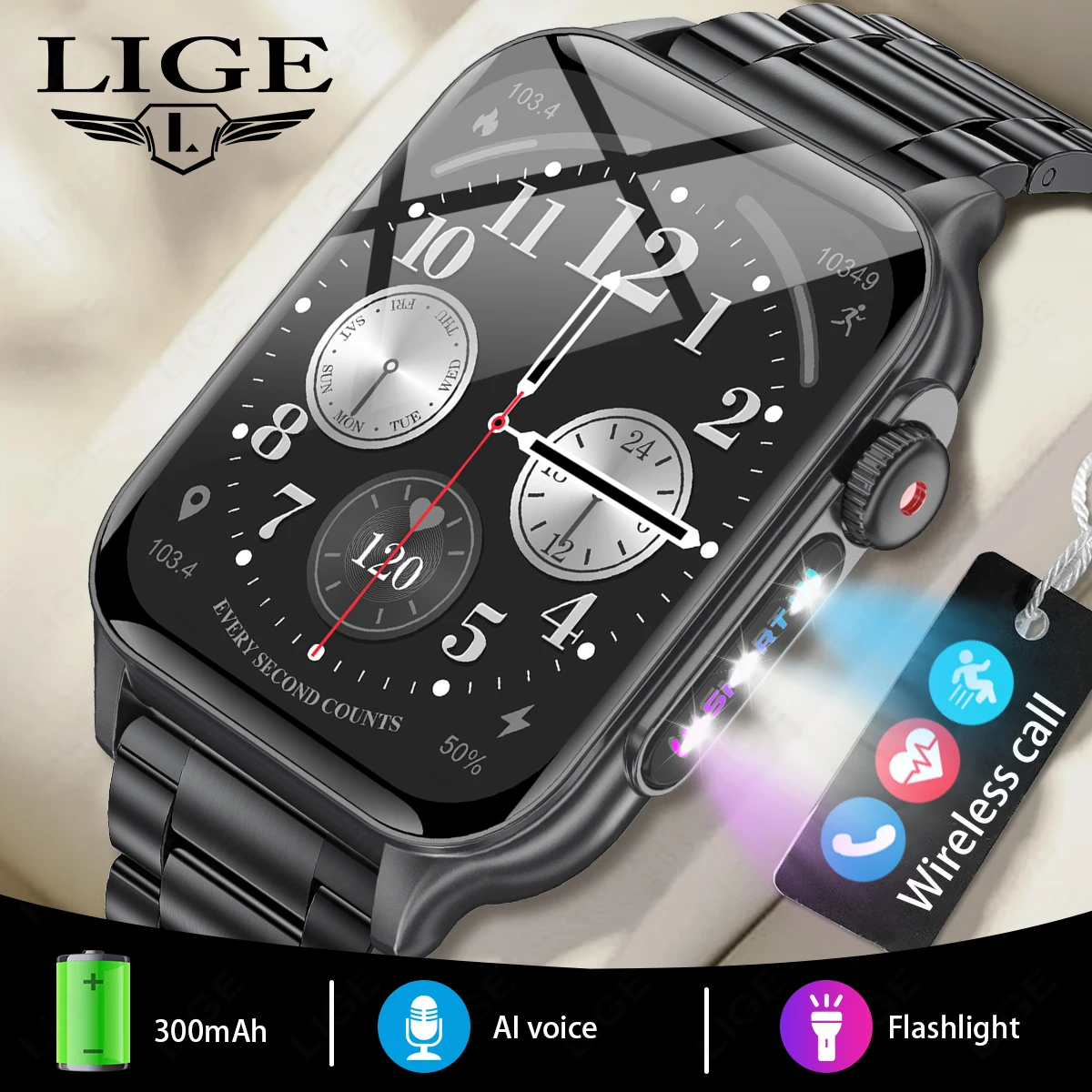 LIGE 2024 LED Flashlight Outdoor Sports Smartwatch 1.96'' HD Screen Bluetooth Call Waterproof Men Smart Watches Health Bracelets
LIGE 2024 LED Flashlight Outdoor Sports Smartwatch 1.96'' HD Screen Bluetooth Call Waterproof Men Smart Watches Health Bracelets