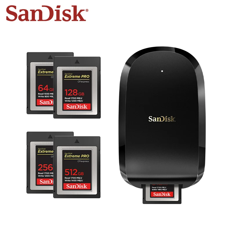 

SanDisk CFexpress Type-B Card and Reader Extreme PRO 64GB 128GB 256GB 512GB Memory 4K Video Speed 1700mb/s CFe Card for Camera