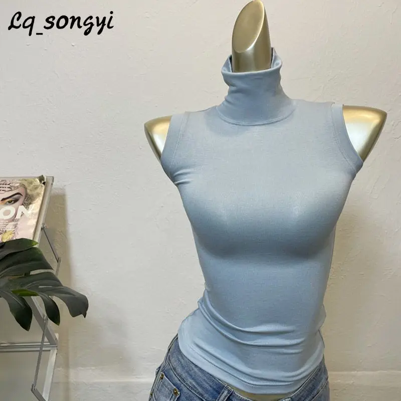 

Lq_songyi Slim Turtleneck Tanks Top Women Sleeveless Tops 2024 New Summer Spring Cotton Tanks Female Basic Sexy Solid Camisole