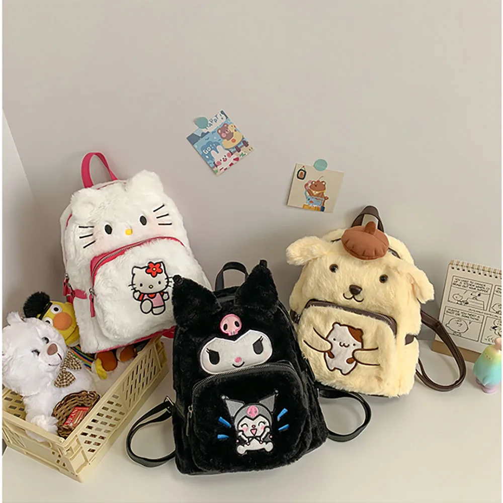

New Kawaii Sanrioed Hello Kitty Kuromi Cartoon Plush Bag Anime Soft Stuffed Animals Plushie Backpack Girls Doll Toys Gifts