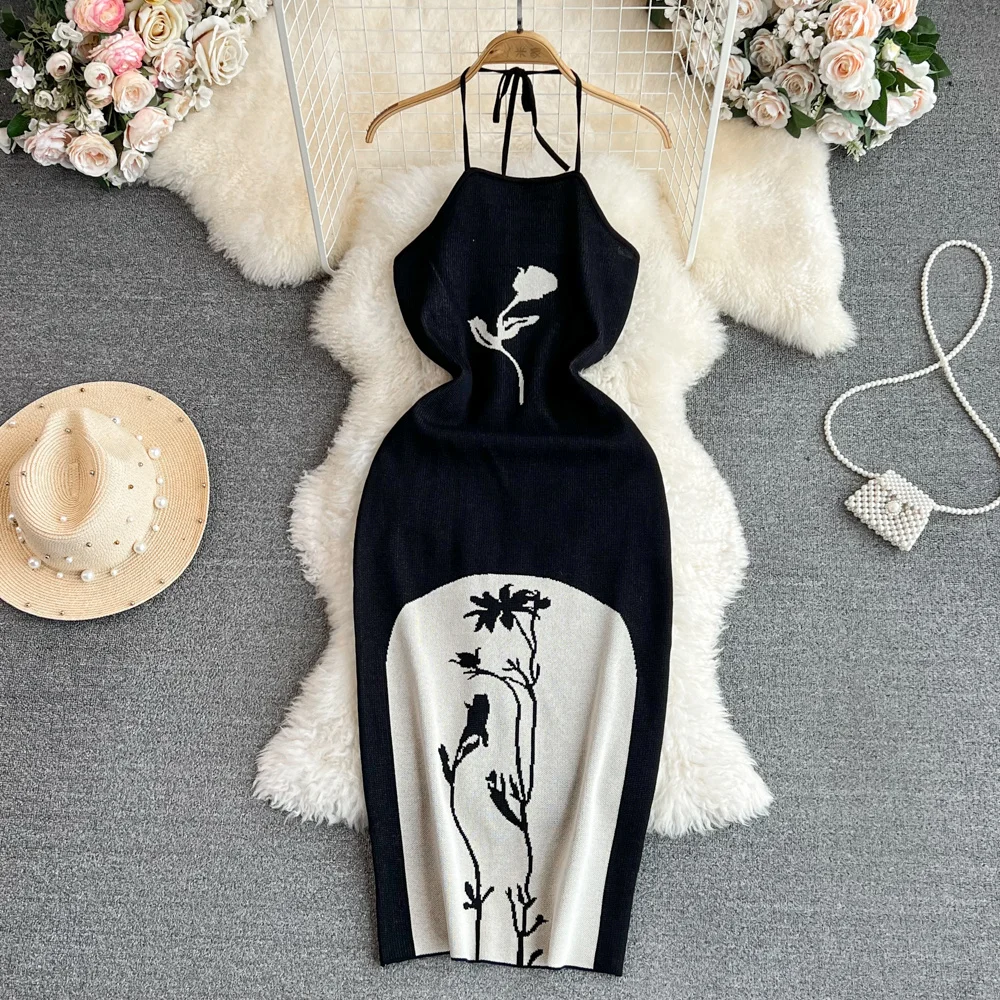 Foamlina French Retro Style Floral Jacquard Knitted Dress for Women Sexy Lace-up Halter Sleeveless Backless Bodycon Summer Dress
Foamlina French Retro Style Floral Jacquard Knitted Dress for Women Sexy Lace-up Halter Sleeveless Backless Bodycon Summer Dress