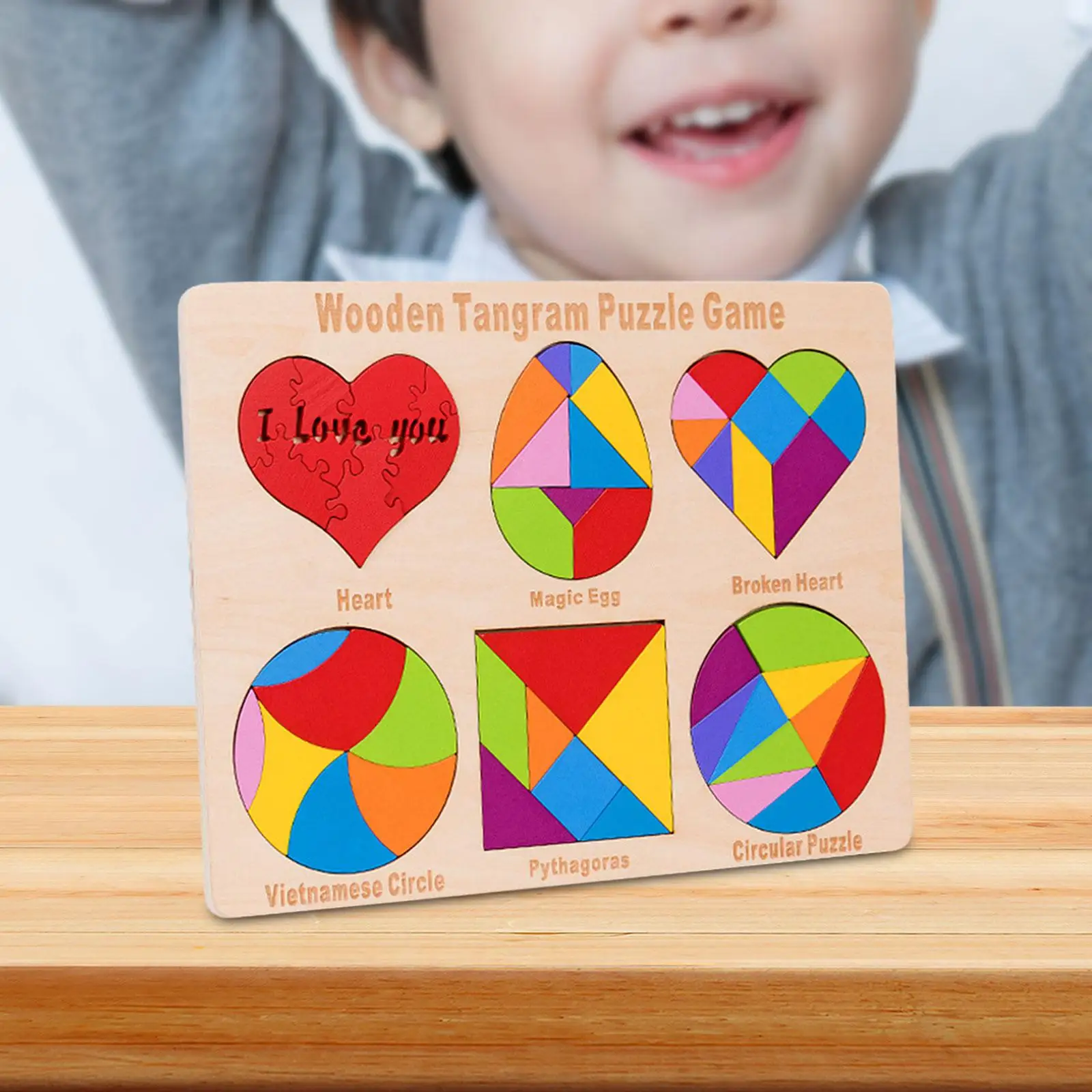 

Geometry Jigsaw 6 in 1 Early Learning Classic Holiday Gift Wooden Tangram Shapes Puzzle Toys Valentines Day Gifts for Kids